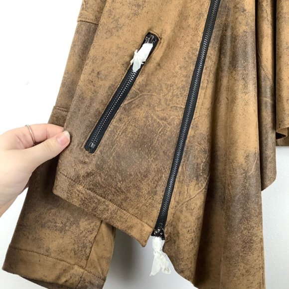 NWT Dex Faux Suede Open Front Jacket in Dark Tan - Picture 5 of 7